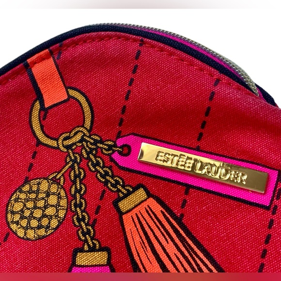 ESTEE LAUDER Red Pink Zipper Makeup Bag Cosmetic Bag Pouch - Picture 2 of 4